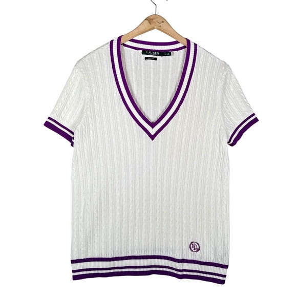 Lauren Ralph Lauren Sweaters - RALPH LAUREN Vintage Embroidered logo Cable Knit Short Sleeve Cricket Sweater